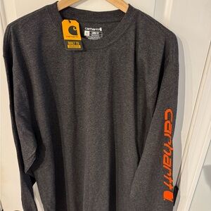 Carhartt Loose Fit Gray and Orange Long Sleeve Tee